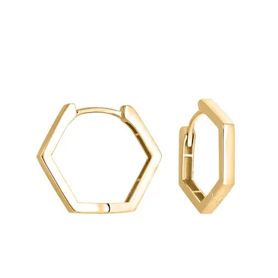 14MM Hexagon Huggies Hoop Earrings in 10kt Yellow Gold