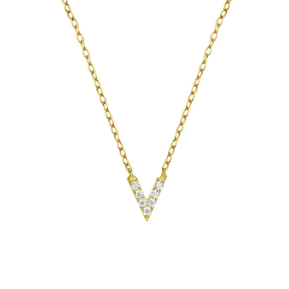 18″ Chevron Necklace with Cubic Zirconia in Gold Plated Sterling Silver