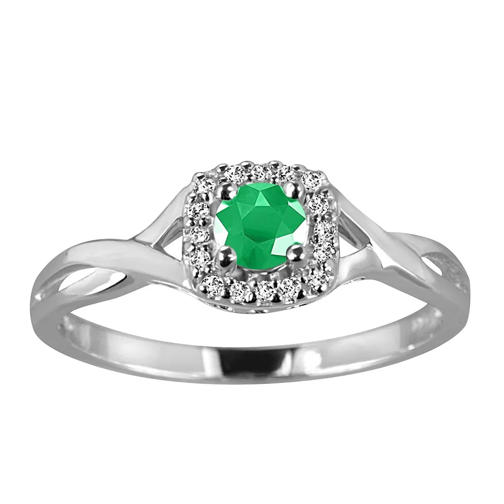 Ring with Emerald and .08 Carat TW of Diamonds in 10kt White gold