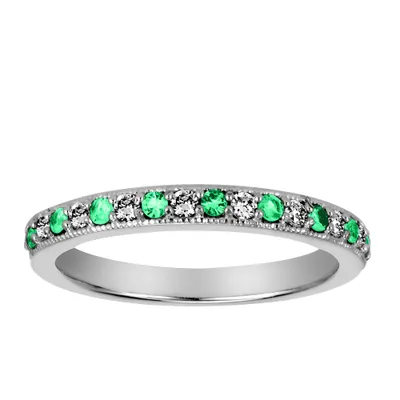 Ring with Emerald and .12 Carat TW of Diamonds in 10kt White Gold