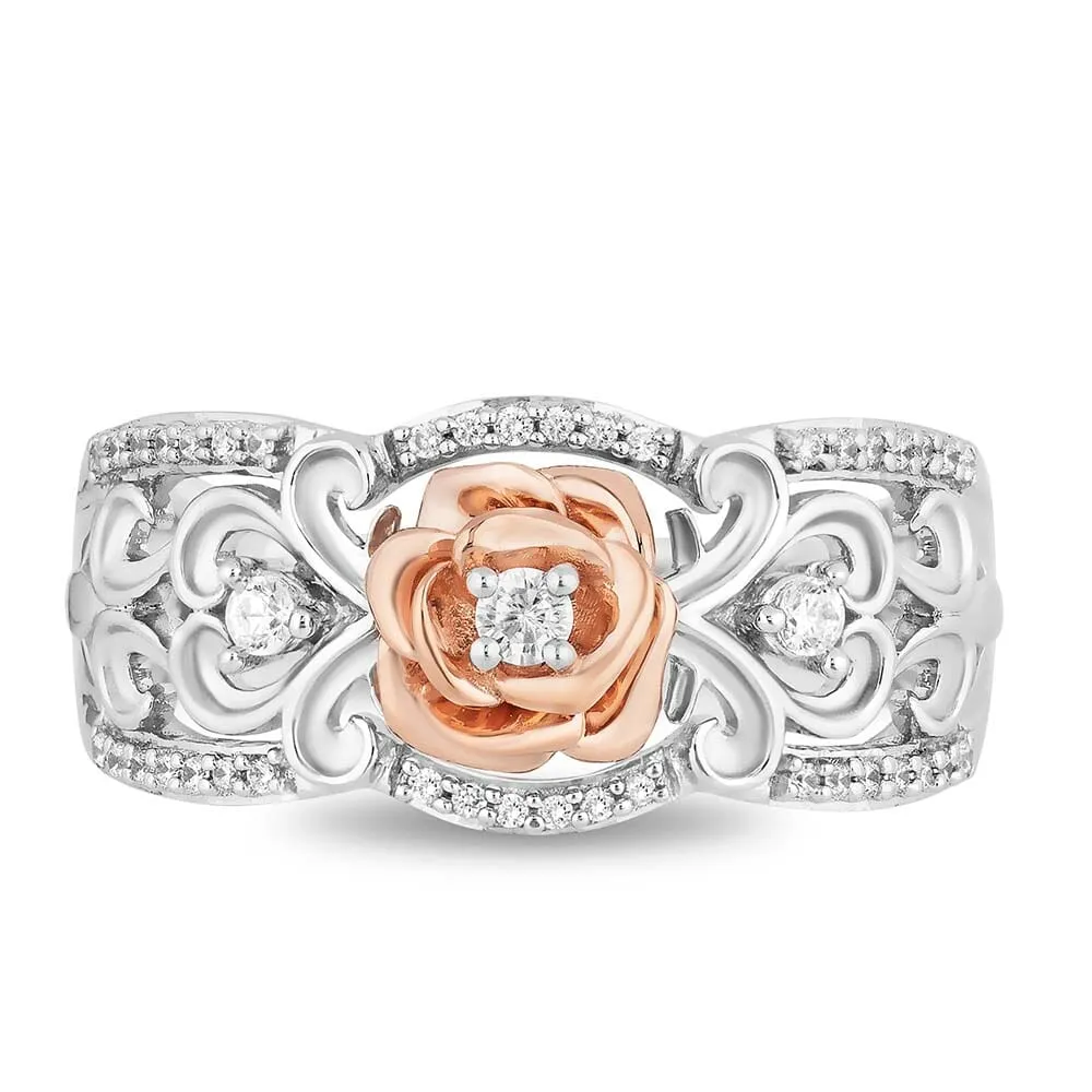 Enchanted Disney Belle Rose Ring with .20 Carat TW of Diamonds Sterling Silver and 10kt Gold