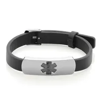 10″ Medic Alert Bracelet in Stainless Steel and Black Leather