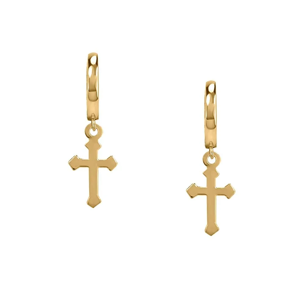 Cross Dangle Hoop Earrings in 14kt Yellow Gold