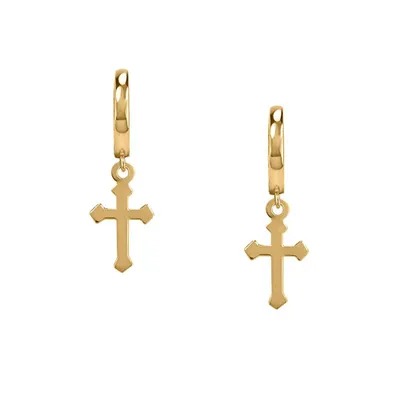 Cross Dangle Hoop Earrings in 14kt Yellow Gold