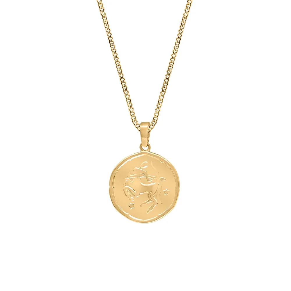 15MM Sagittarius Zodiac Disc Pendant 10kt Yellow Gold with Chain