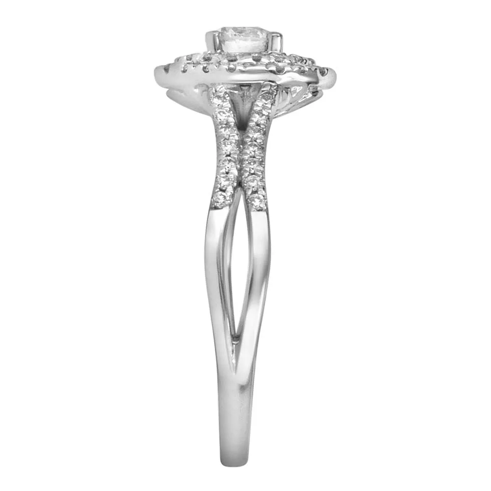 Colourless Collection Double Halo Engagement Ring with .64 Carat TW of Diamonds 18kt White Gold