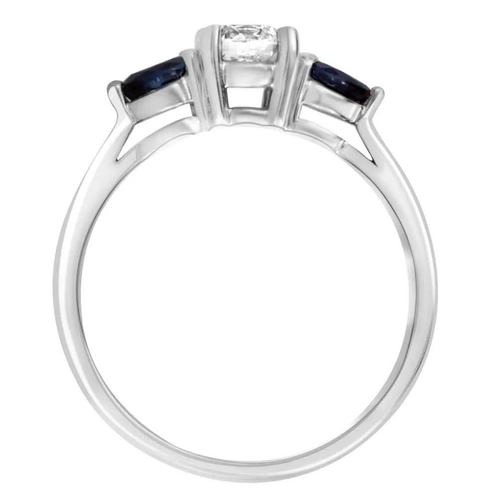 Colourless Collection Engagement Ring with Blue Sapphire and .50 Carat TW of Diamonds 18kt White Gold