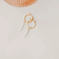 Huggies Drop Earrings with Pearl in Gold Plated Sterling Silver