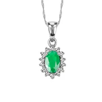 Pendant with .18 Carat TW of Diamonds and Emerald in 10kt White Gold with Chain