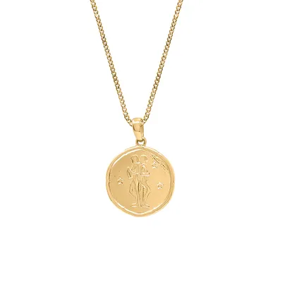 15MM Gemini Zodiac Disc Pendant 10kt Yellow Gold with Chain