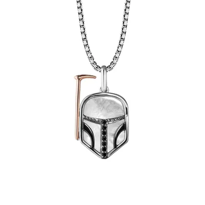 Star Wars Boba Fett Pendant with .06 Carat TW of Diamonds and Mother Pearl Sterling Silver 10kt Rose Gold Chain