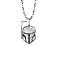 Star Wars Boba Fett Pendant with .06 Carat TW of Diamonds and Mother Pearl Sterling Silver 10kt Rose Gold Chain