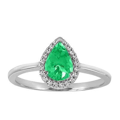 Ring with Emerald and .09 Carat TW of Diamonds in 10kt White Gold