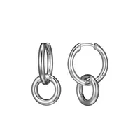 Double Circle Drop Earrings in Sterling Silver