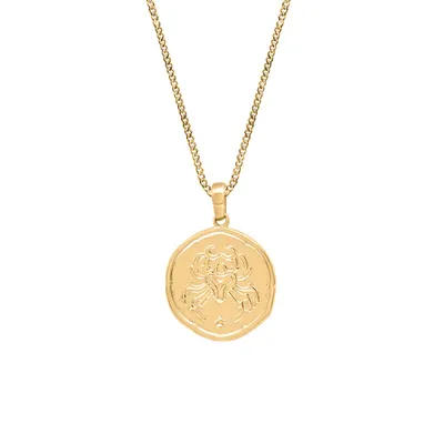 15MM Cancer Zodiac Disc Pendant 10kt Yellow Gold with Chain