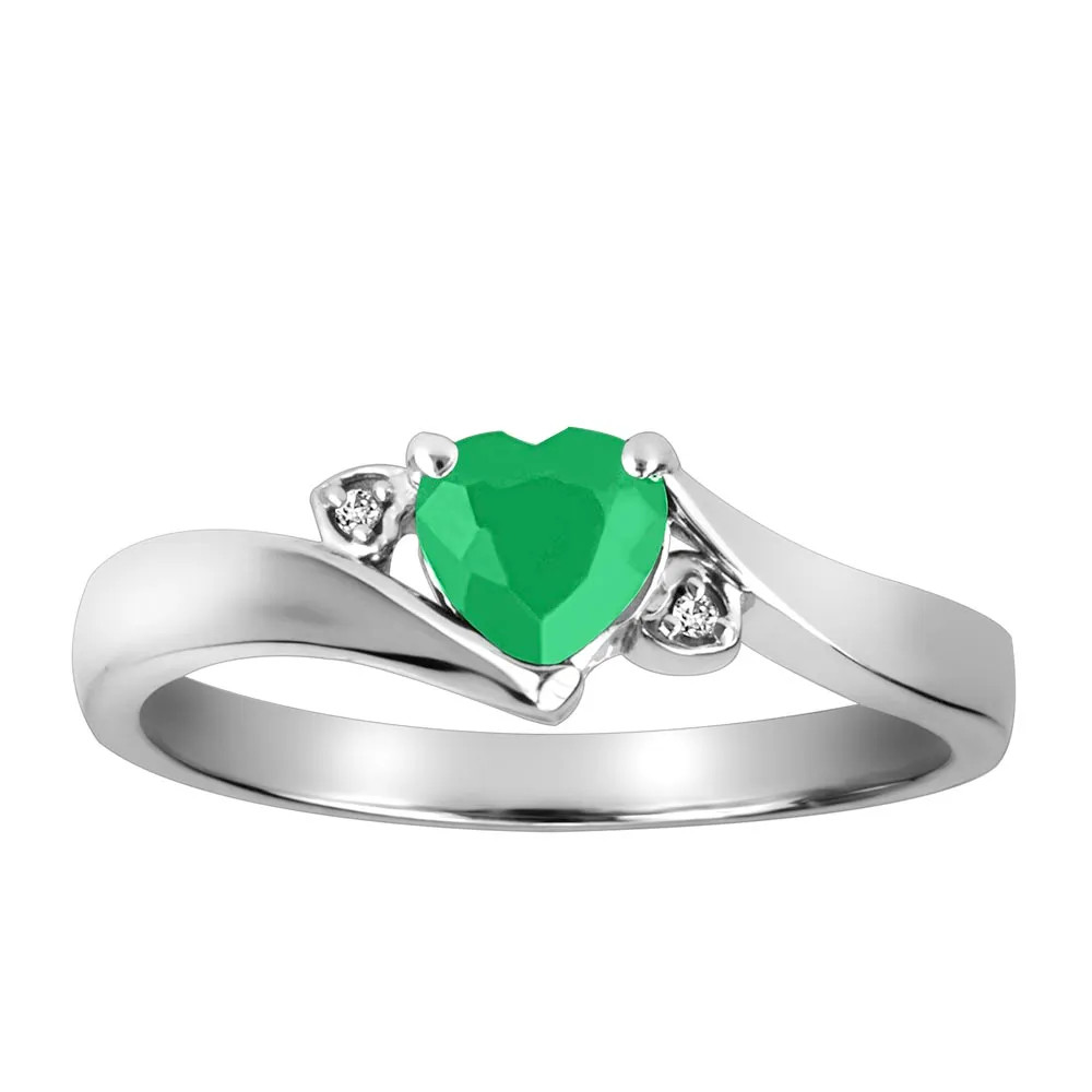 Ring with Emerald and .01 Carat TW of Diamonds in 10kt White Gold