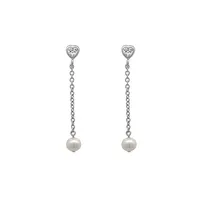 Drop Earrings with Pearl and Cubic Zirconia in Sterling Silver