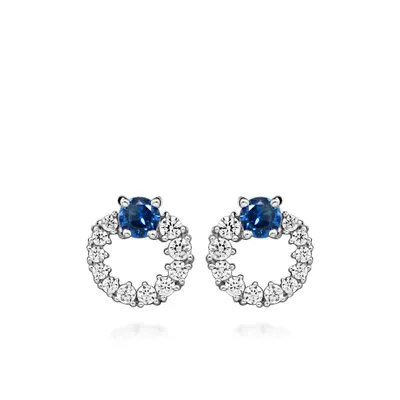 Earrings with Blue Sapphire and Cubic Zirconia in Sterling Silver