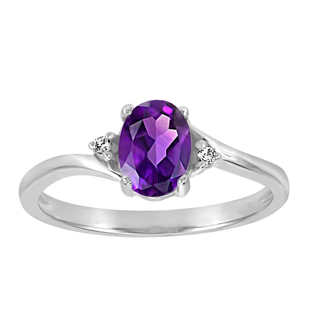 Ring with Amethyst and .02 Carat TW of Diamonds in 10kt White Gold