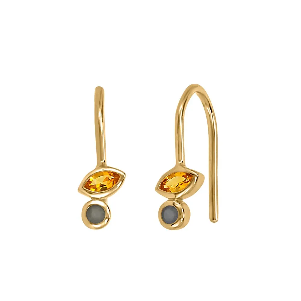 Resilience Mini Duo Earrings with Citrine and Grey Moonstone in Gold Plated Sterling Silver