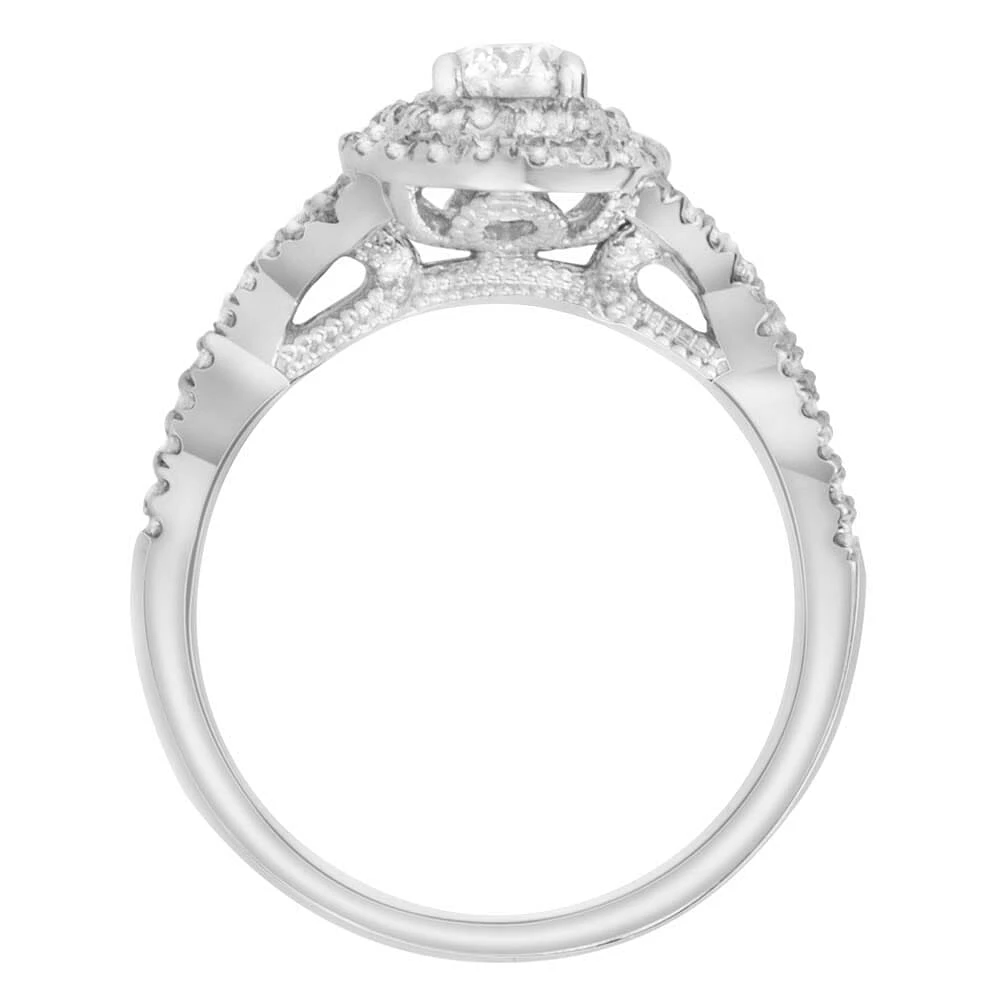 Northern Facet Ideal Cut Halo Engagement Ring with .65 Carat TW of Diamonds 18kt White Gold