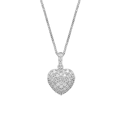 Heart Pendant with Cubic Zirconia in Sterling Silver with Chain