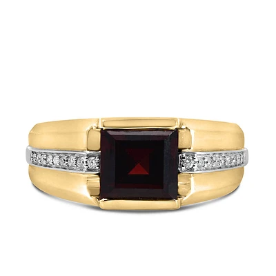 Ring with Garnet and .10 Carat TW of Diamonds in 10kt White and Yellow Gold