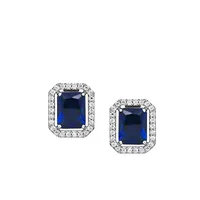 Earrings with Created Blue Sapphire and Cubic Zirconia in Sterling Silver