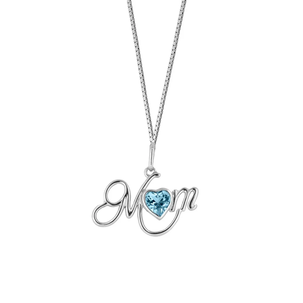 Mom Necklace with Blue Topaz Sterling Silver