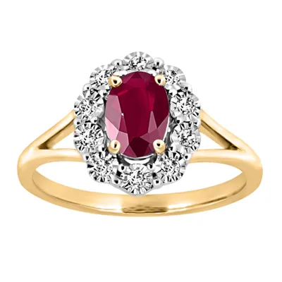 Oval Halo Ring with Ruby and .12 Carat TW of Diamonds 10kt Yellow Gold