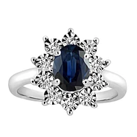 Oval Halo Ring with Blue Sapphire and .18 Carat TW of Diamonds in 10kt White Gold