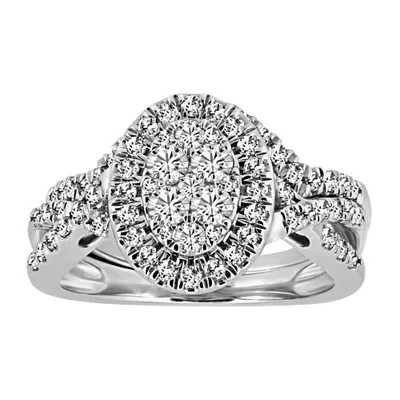 Oval Bridal Set with 1.00 Carat TW of Diamonds in 10kt White Gold