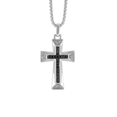 22″ Men’s Cross Necklace with .20 Carat TW of Diamonds in Sterling Silver