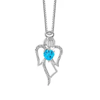 Angel Pendant with Created White Sapphire and Blue Topaz in Silver