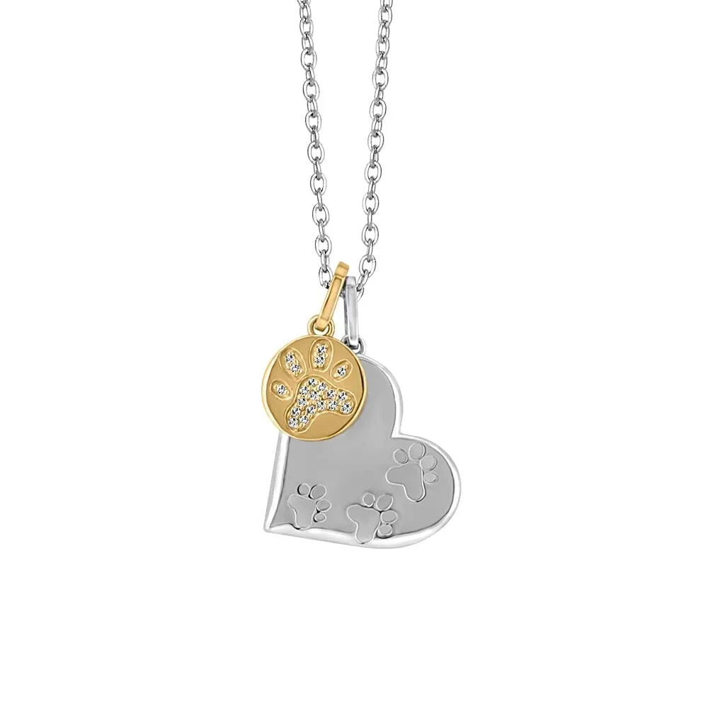 Paw Pendant with .05 Carat TW of Diamonds in Silver and 10kt Yellow Gold