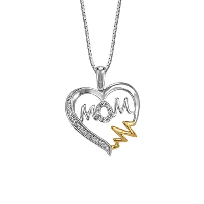 Mom Heart Pendant with .05 Carat TW of Diamonds in 10kt White and Yellow Gold with Chain