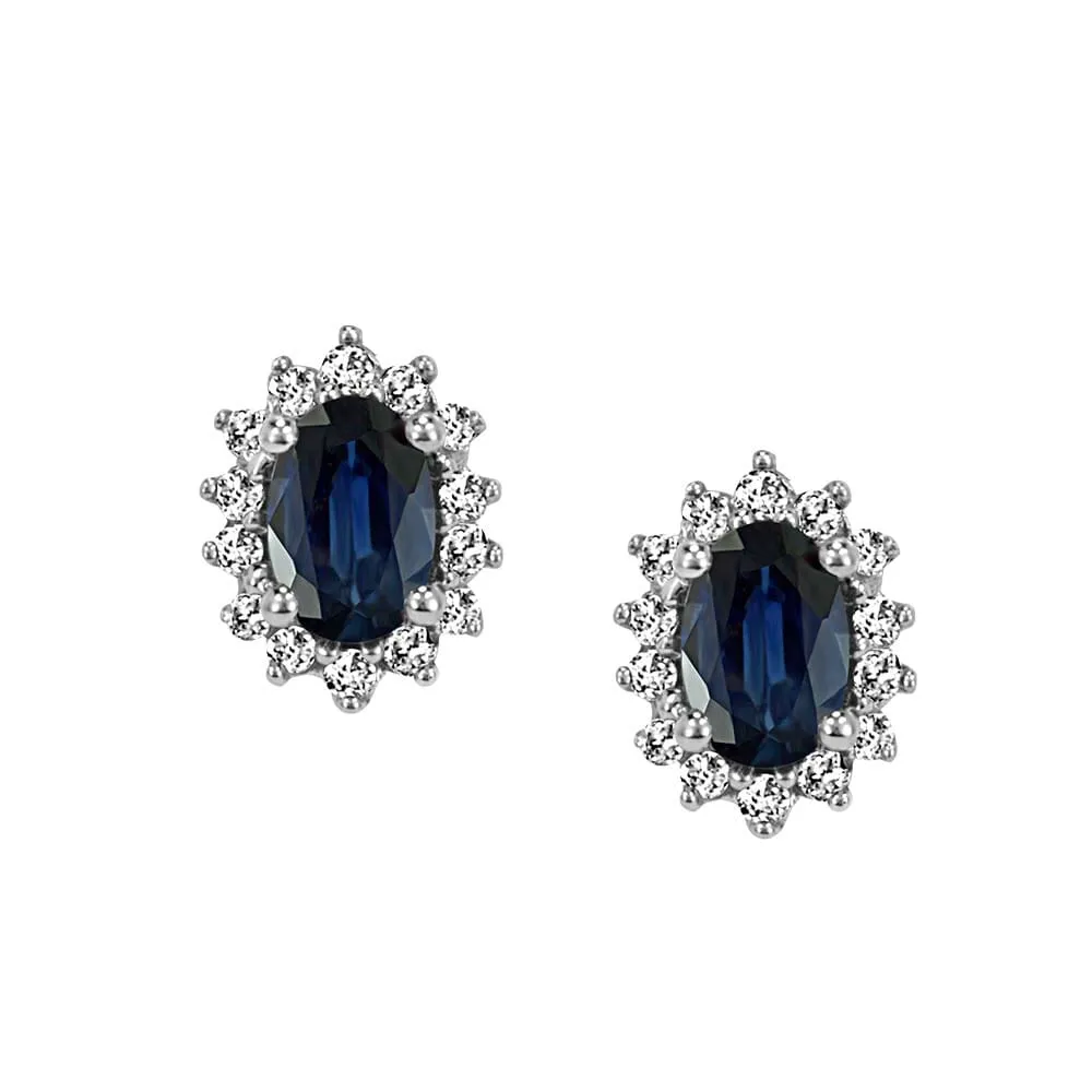 Earrings with .18 Carat TW of Diamonds and Blue Sapphire in 10kt White Gold