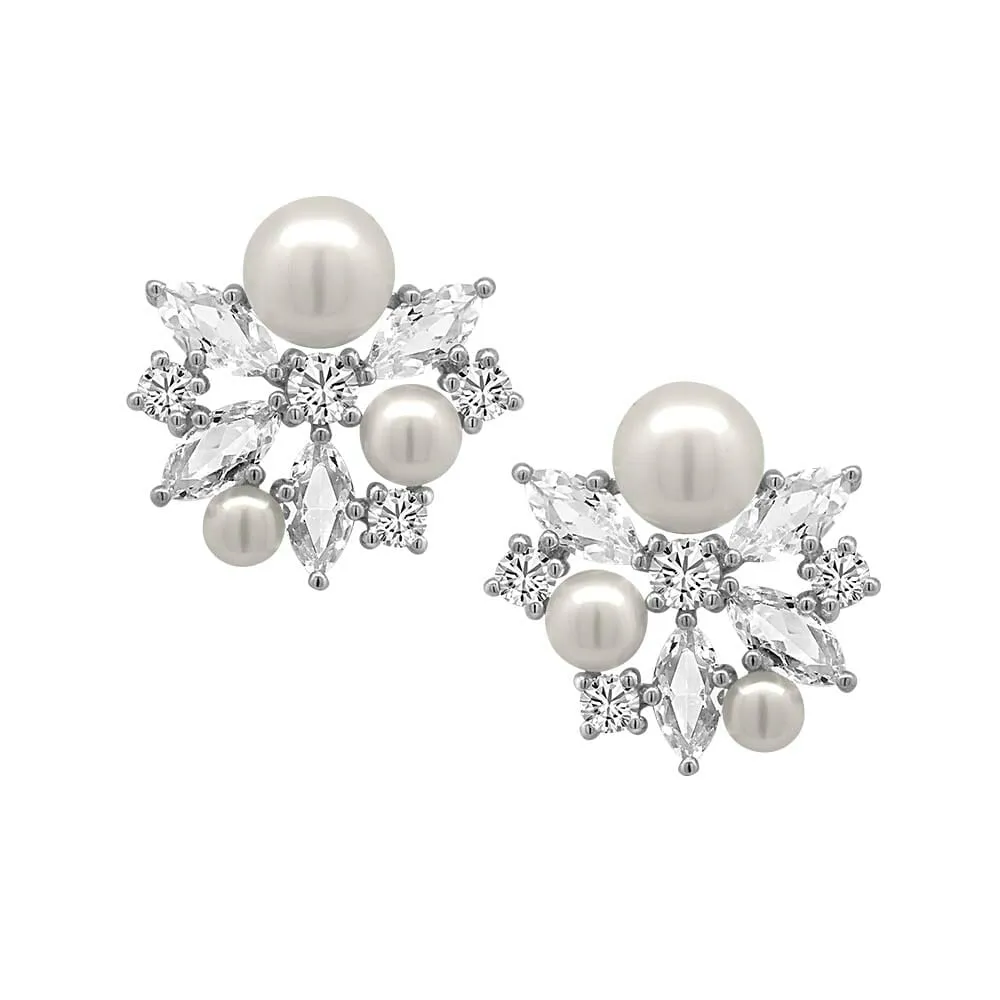 Jubilee Earrings with Pearl and White Topaz in Sterling Silver