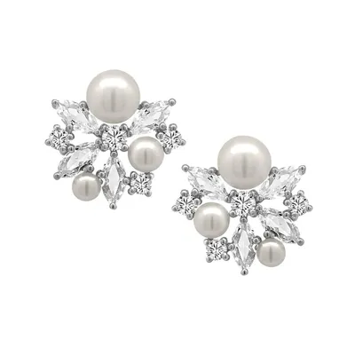 Jubilee Earrings with Pearl and White Topaz in Sterling Silver