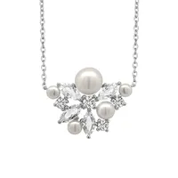 18″ Jubilee Necklace with Pearl and White Topaz Sterling Silver