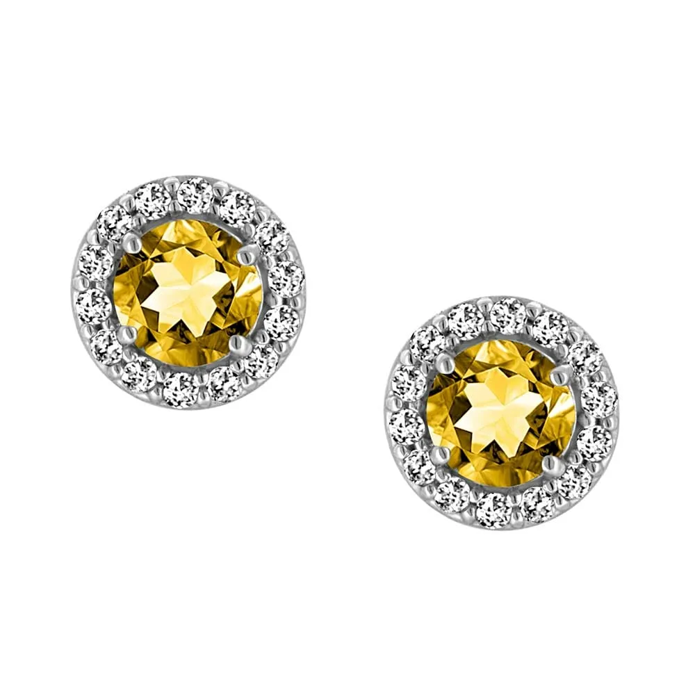 Earrings with Genuine Citrine and Cubic Zirconia Sterling Silver