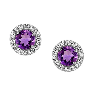 Earrings with Genuine Amethyst and Cubic Zirconia in Sterling Silver