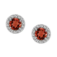 Earrings with Genuine Garnet and Cubic Zirconia in Sterling Silver