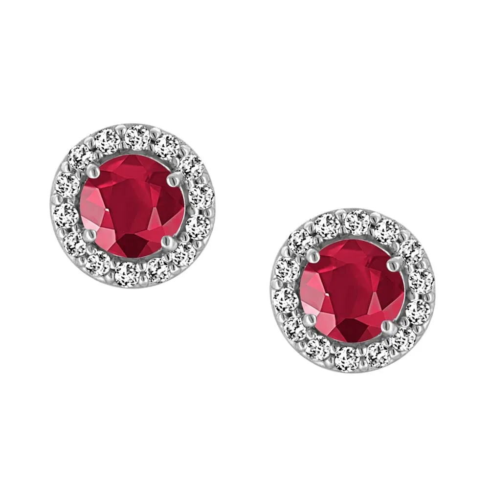 Earrings with Created Ruby and Cubic Zirconia Sterling Silver