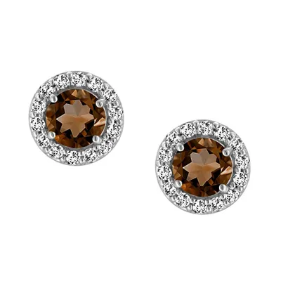 Earrings with Genuine Smoky Quartz and Cubic Zirconia Sterling Silver