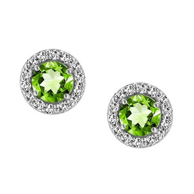 Earrings with Genuine Peridot and Cubic Zirconia Sterling Silver