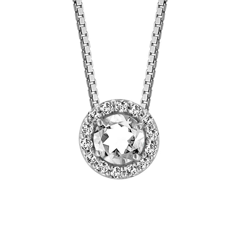 18″ Pendant with Genuine Topaz and Cubic Zirconia Sterling Silver Chain