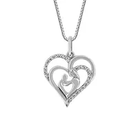 Mother and Child Heart Pendant with Cubic Zirconia in Sterling Silver with Chain