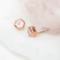 Asian Hope 7MM Hexagon Earrings with Rose Quartz Gold Plated Sterling Silver