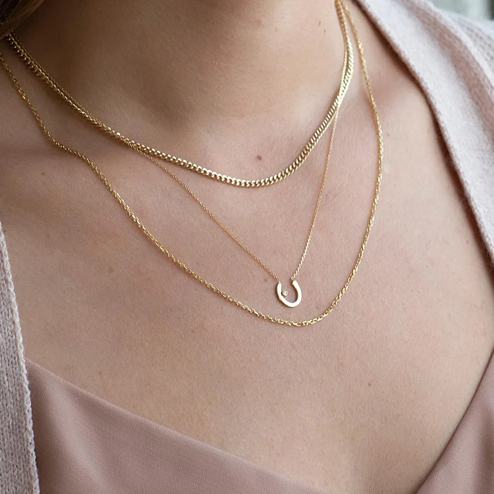 18″ Horseshoe Necklace with .01 Carat Diamond in 10kt Yellow Gold